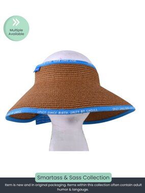 Smartass & Sass Woven Sun Visor Hat – Brown with Blue Trim